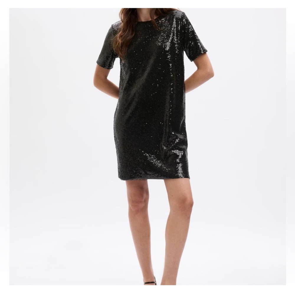 GAP Black Sequins Dress Short Sleeve Size 4